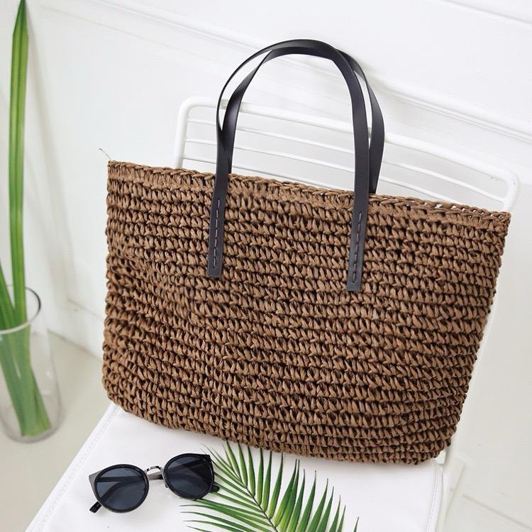 A Beachside Dream: Layfoo's Paper Woven Tote Bag with Large Capacity and Chic PU Handle